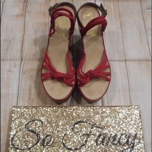 Miss Trisha of Capri sz 7.5 red wedge sandals